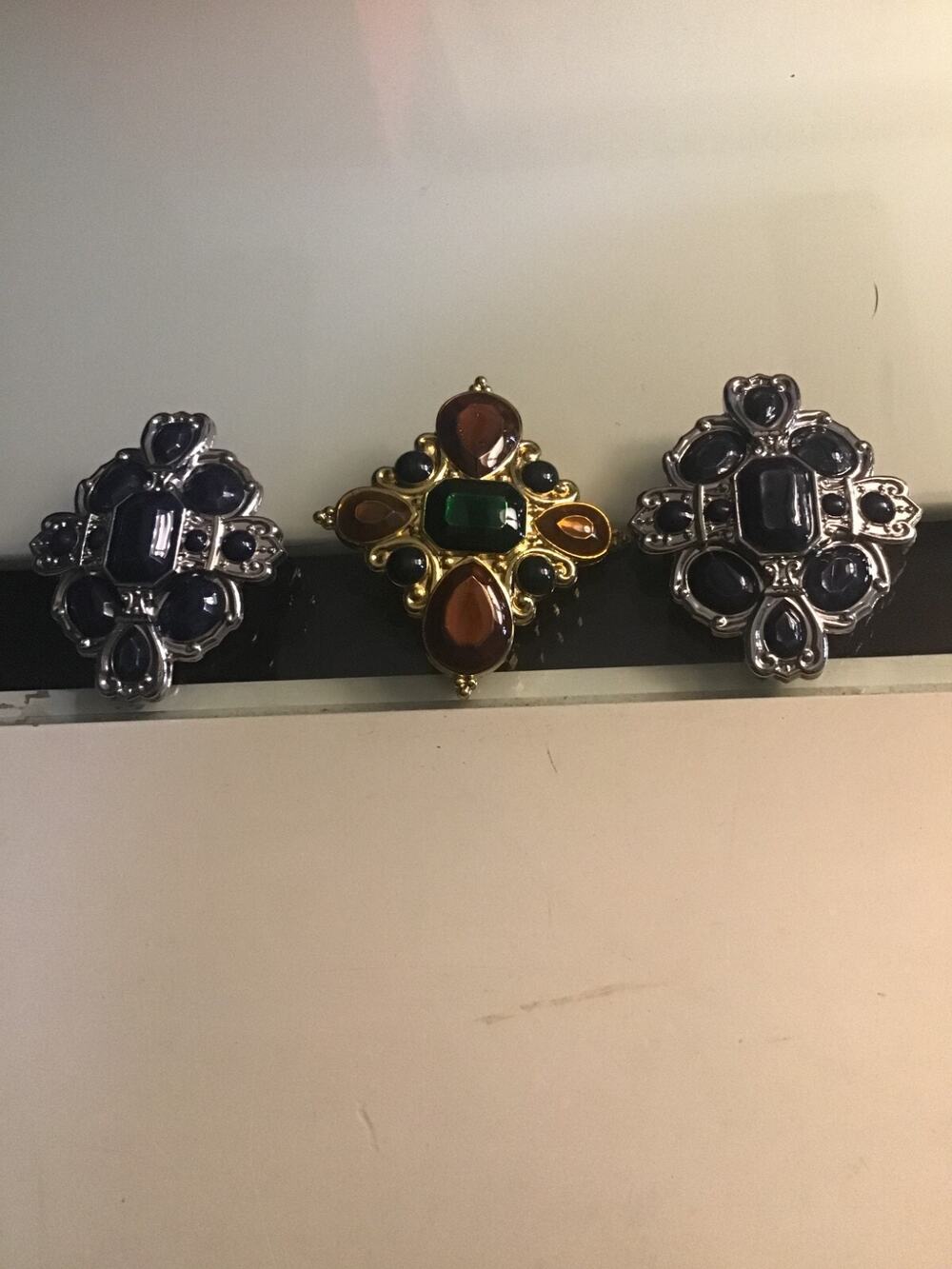 Set of 3 Jay Strongwater Signed Scarf Pendants Cabochon Jewel Slides Lot